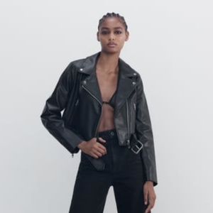 Zara Cropped Faux Leather  Moto Jacket